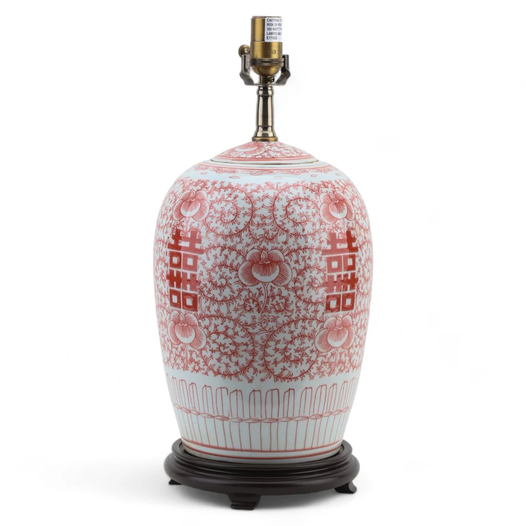 Danny's Fine Porcelain Melon Jar Lamp - Double Happiness (Salmon Color) (Shade: 108-17-Be) 50953-L - Image 4