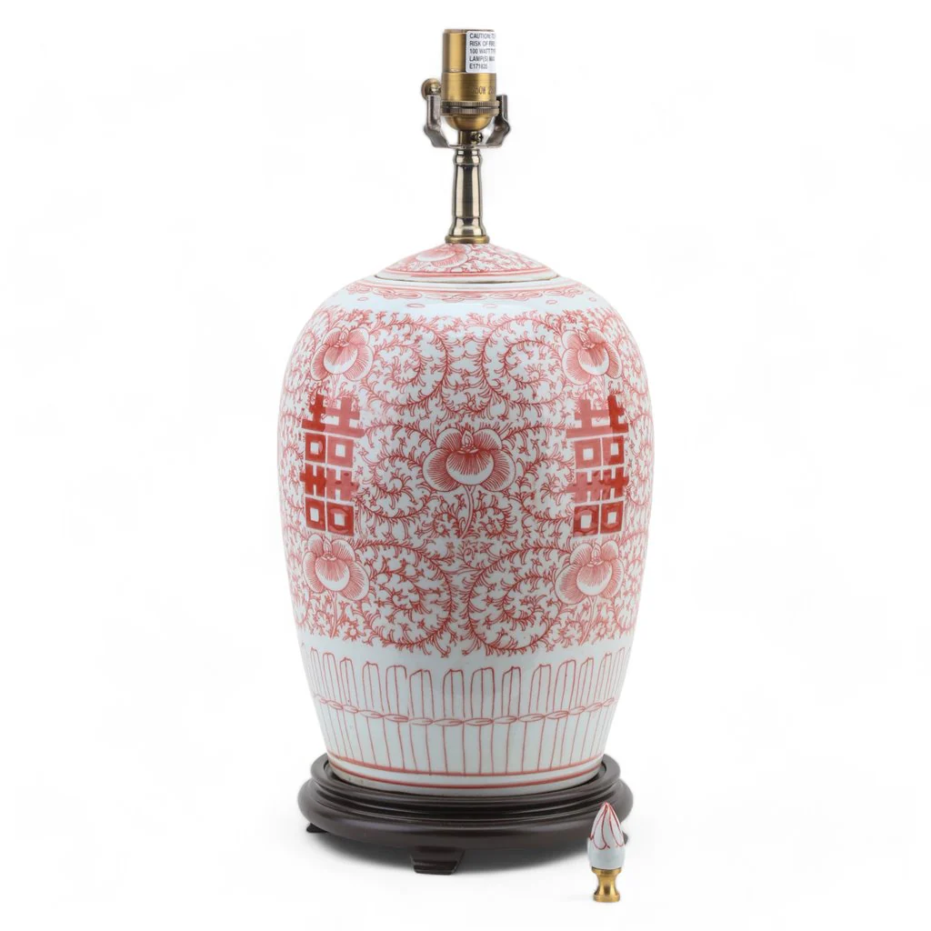 Danny's Fine Porcelain Melon Jar Lamp - Double Happiness (Salmon Color) (Shade: 108-17-Be) 50953-L - Image 5