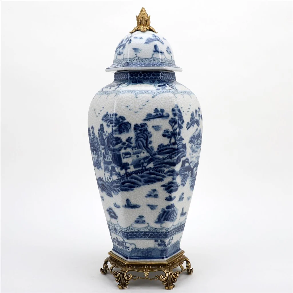 Danny's Fine Porcelain Octagonal Lidded Jar With Bronze Ormolu- Blue Willow 60370 - Image 4