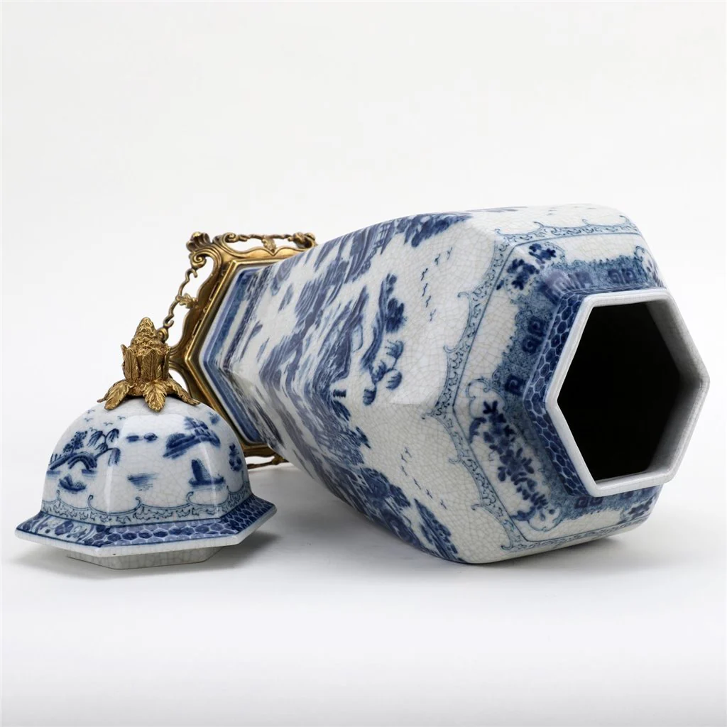 Danny's Fine Porcelain Octagonal Lidded Jar With Bronze Ormolu- Blue Willow 60370 - Image 6