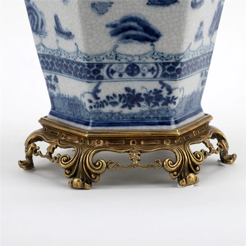 Danny's Fine Porcelain Octagonal Lidded Jar With Bronze Ormolu- Blue Willow 60370 - Image 8