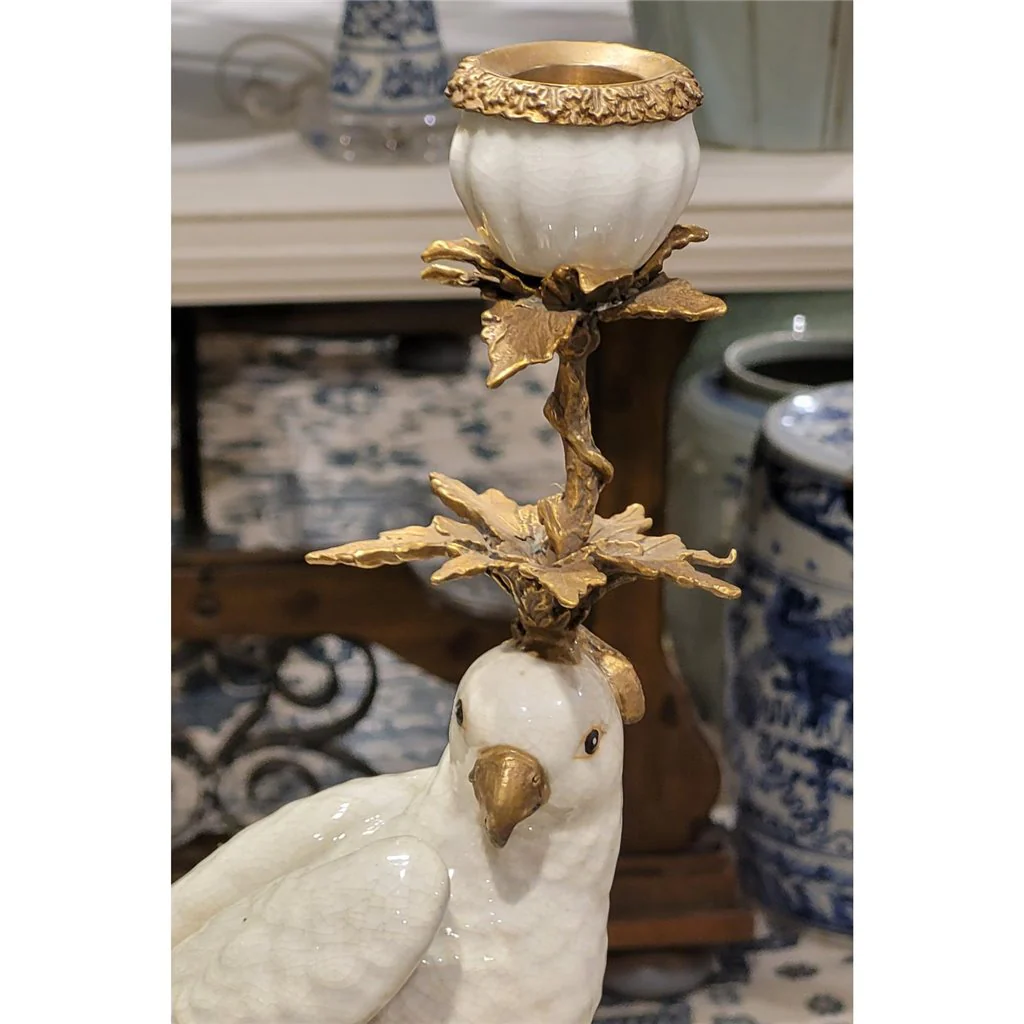 Danny's Fine Porcelain Parrot With Bronze- White Crackle 14130 - Image 3