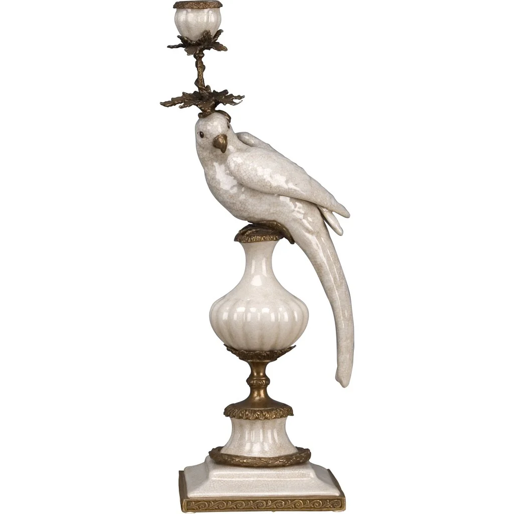 Danny's Fine Porcelain Parrot With Bronze- White Crackle 14131