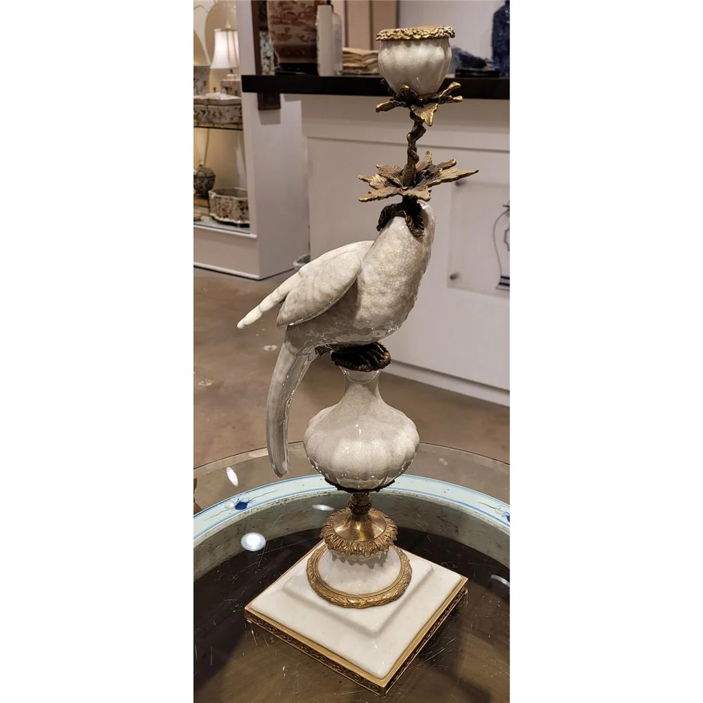 Danny's Fine Porcelain Parrot With Bronze- White Crackle 14131 - Image 6