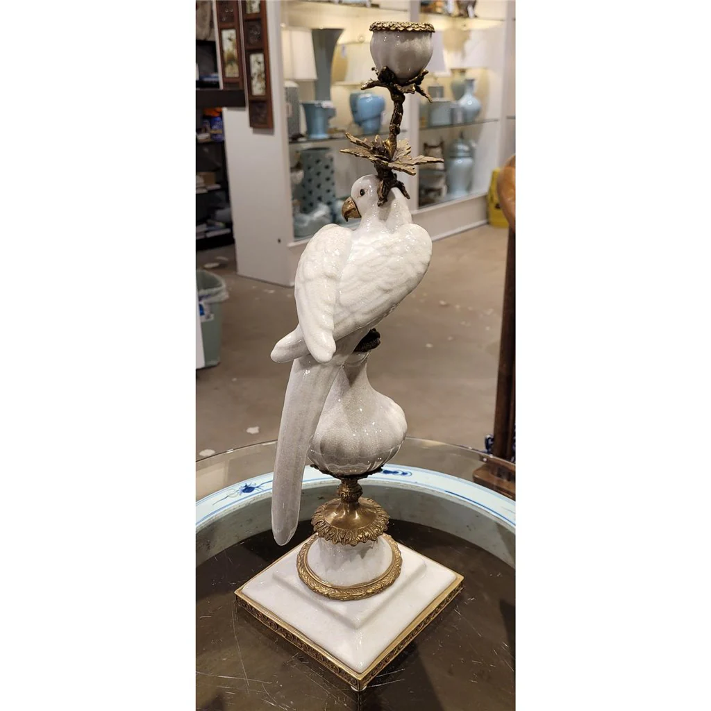 Danny's Fine Porcelain Parrot With Bronze- White Crackle 14131 - Image 8