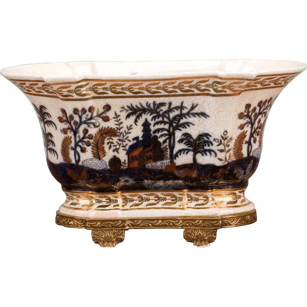 Danny's Fine Porcelain Planter With Bronze Accent - Imari Garden 14099
