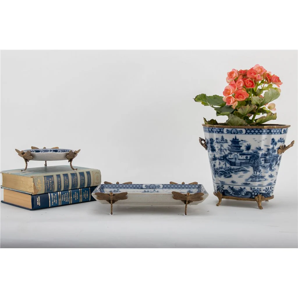 Danny's Fine Porcelain Planter With Bronze Ormolu- Blue Willow 14255 - Image 10