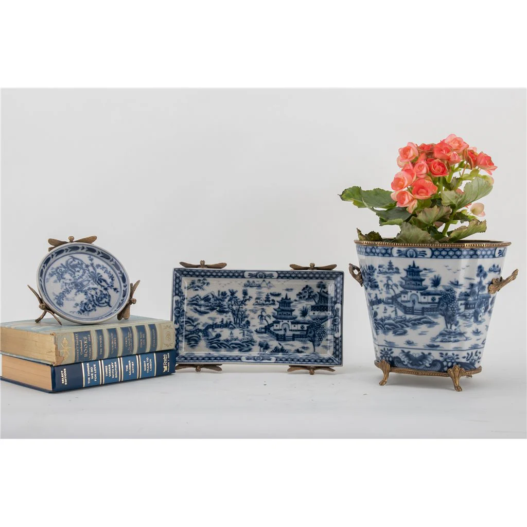 Danny's Fine Porcelain Planter With Bronze Ormolu- Blue Willow 14255 - Image 11