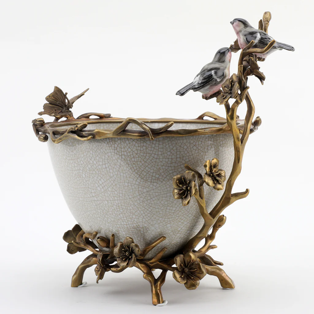 Danny's Fine Porcelain Porcelain Basin With Bronze Ormolu - White Crackle 60409 - Image 3