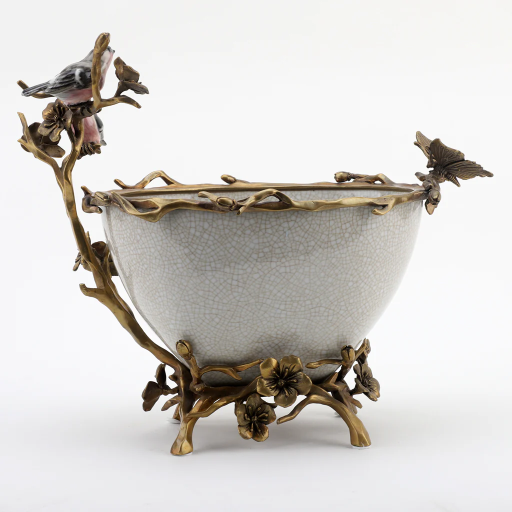 Danny's Fine Porcelain Porcelain Basin With Bronze Ormolu - White Crackle 60409 - Image 8
