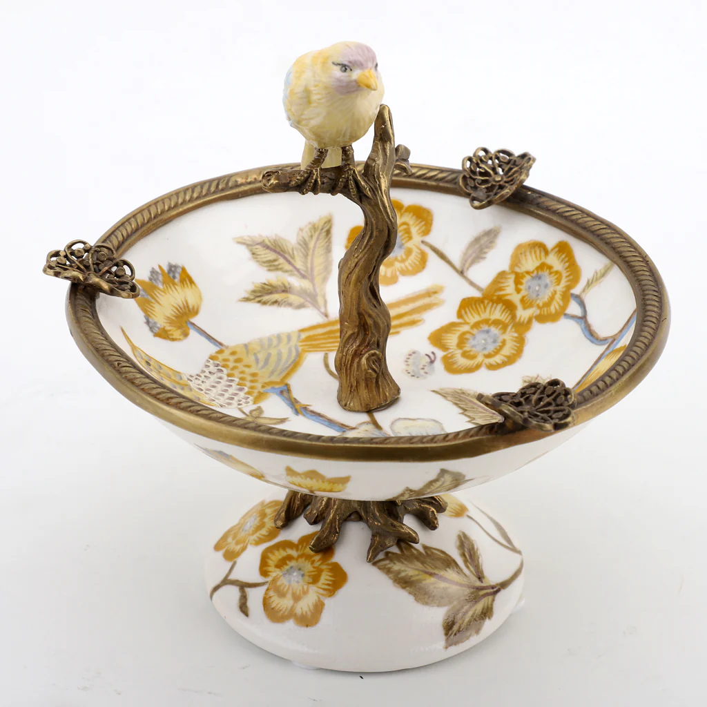 Danny's Fine Porcelain Porcelain Bird Dish With Bronze Ormolu - Yellow Floral 60416 - Image 12