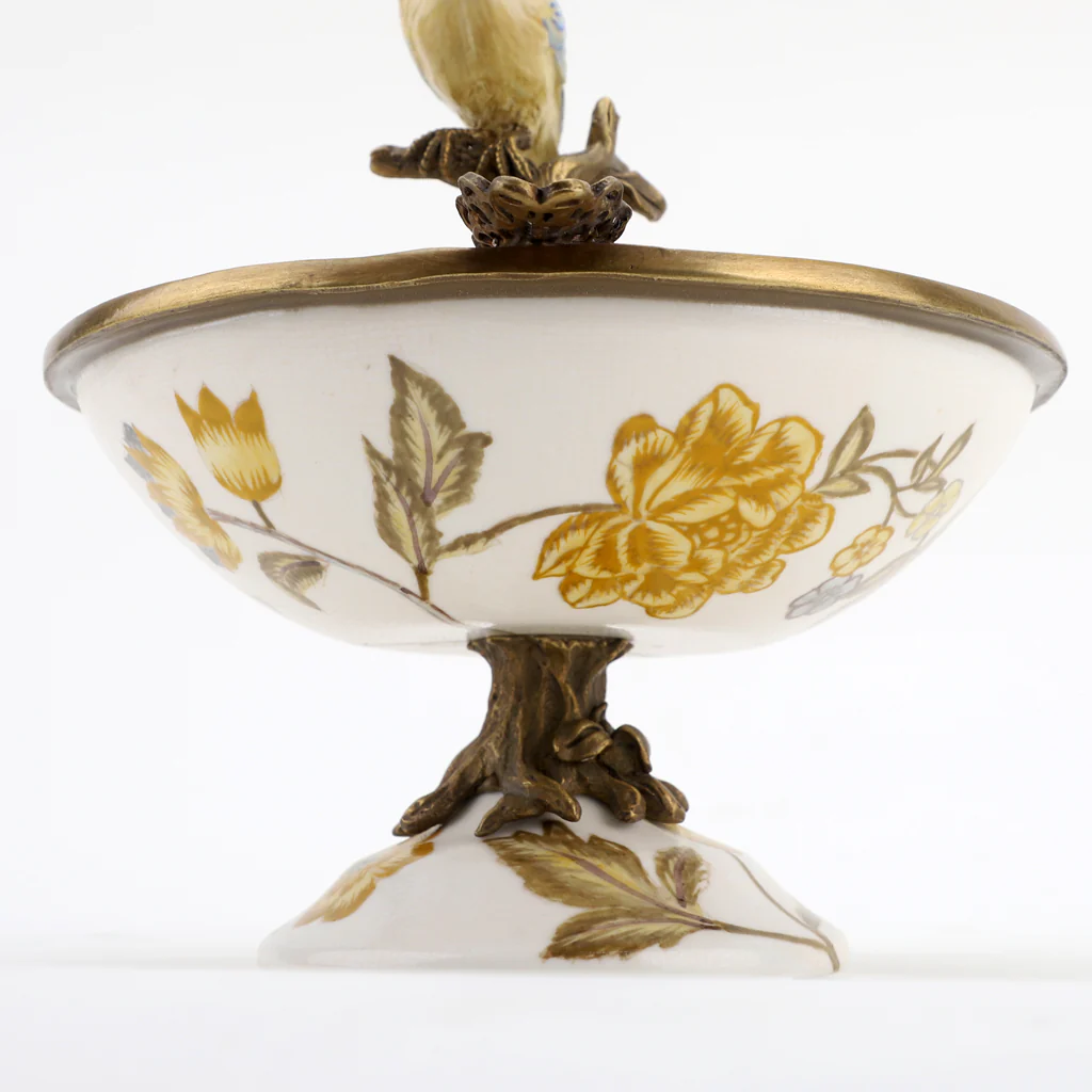 Danny's Fine Porcelain Porcelain Bird Dish With Bronze Ormolu - Yellow Floral 60416 - Image 15