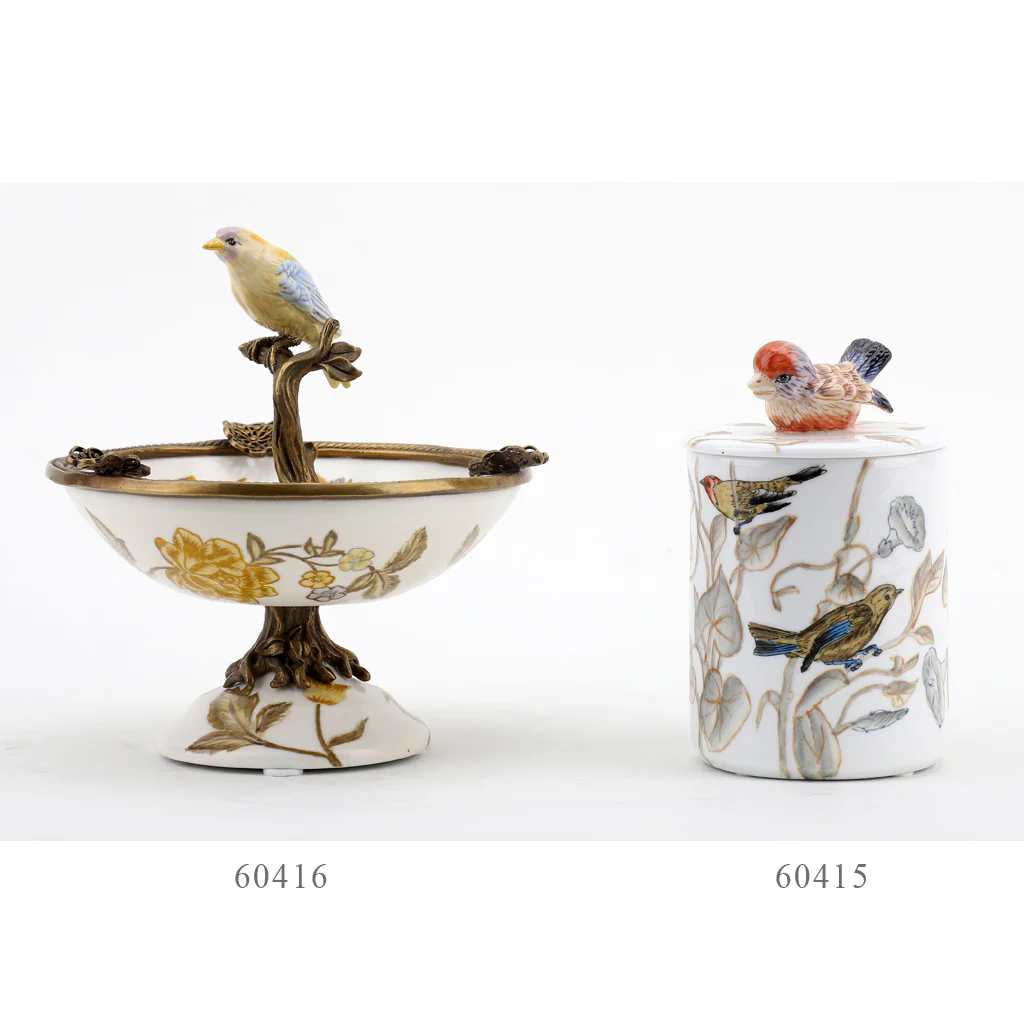 Danny's Fine Porcelain Porcelain Bird Dish With Bronze Ormolu - Yellow Floral 60416 - Image 17