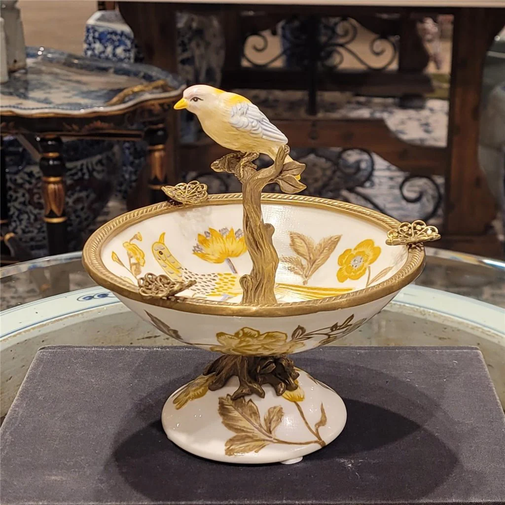 Danny's Fine Porcelain Porcelain Bird Dish With Bronze Ormolu - Yellow Floral 60416 - Image 18