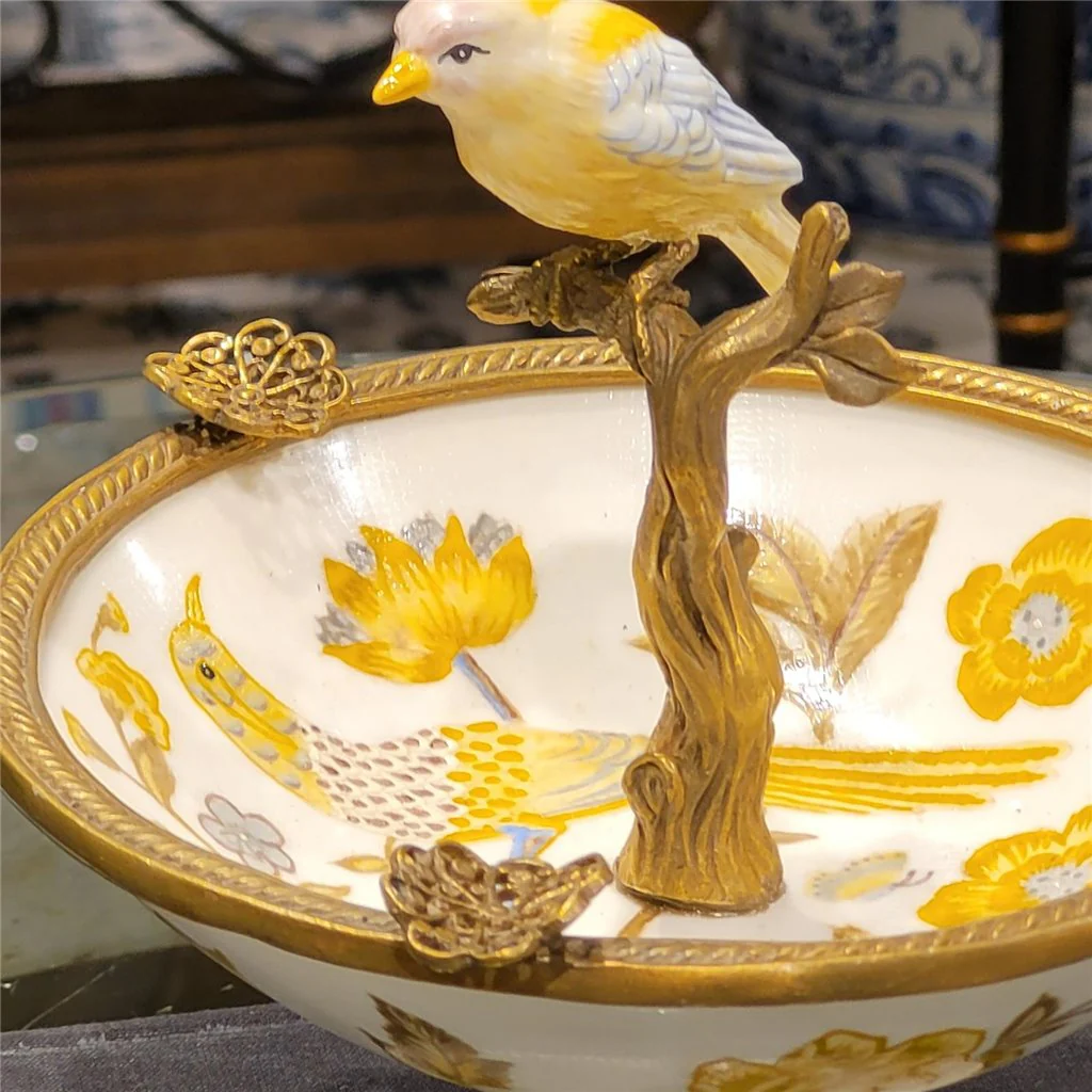 Danny's Fine Porcelain Porcelain Bird Dish With Bronze Ormolu - Yellow Floral 60416 - Image 19