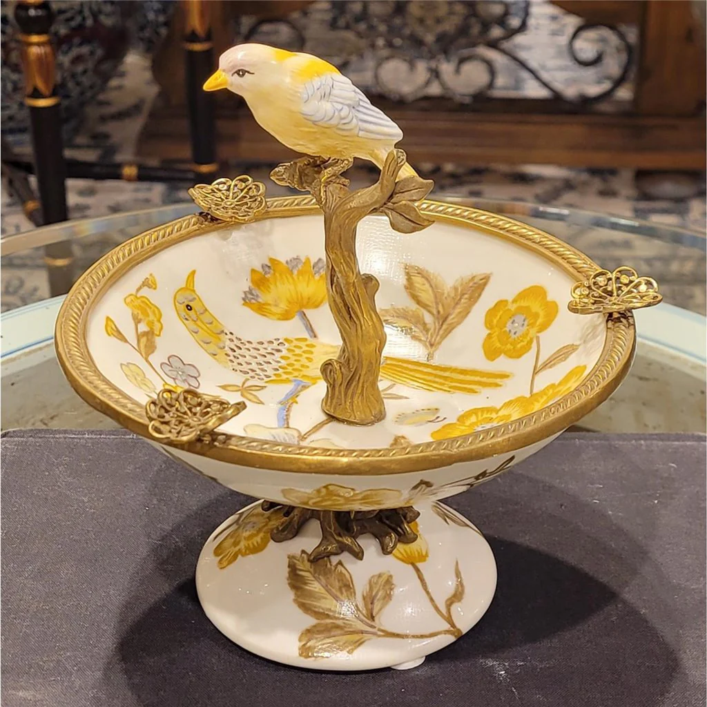 Danny's Fine Porcelain Porcelain Bird Dish With Bronze Ormolu - Yellow Floral 60416 - Image 20