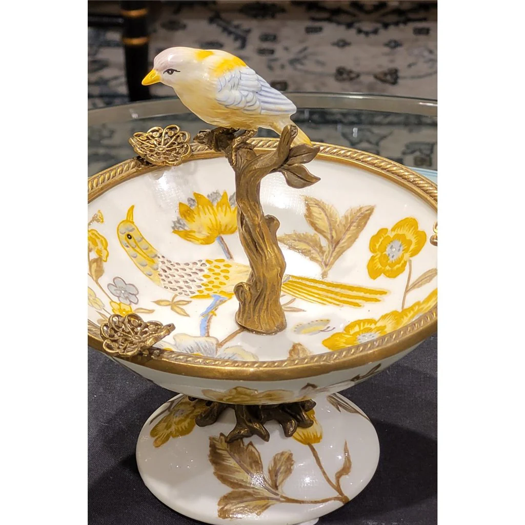 Danny's Fine Porcelain Porcelain Bird Dish With Bronze Ormolu - Yellow Floral 60416 - Image 21