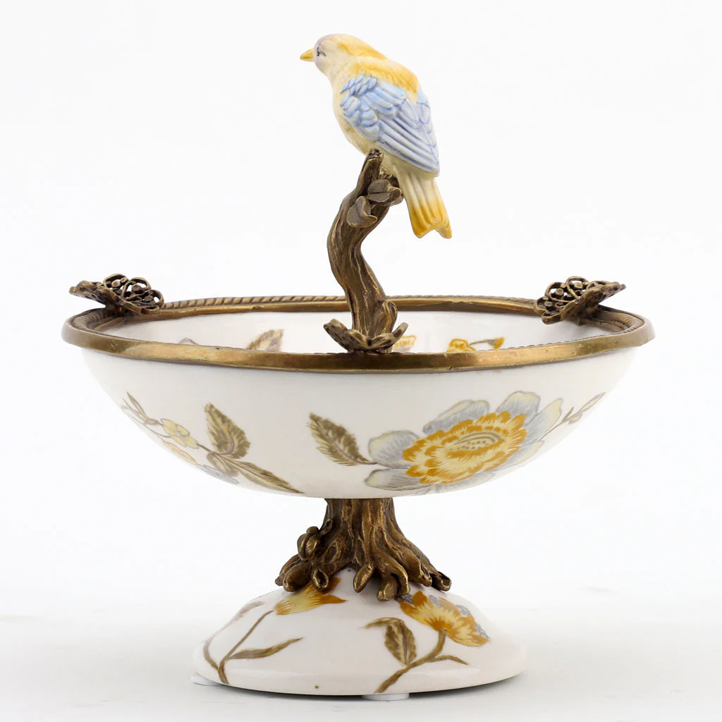 Danny's Fine Porcelain Porcelain Bird Dish With Bronze Ormolu - Yellow Floral 60416 - Image 5