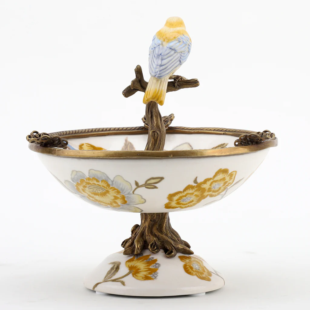 Danny's Fine Porcelain Porcelain Bird Dish With Bronze Ormolu - Yellow Floral 60416 - Image 7