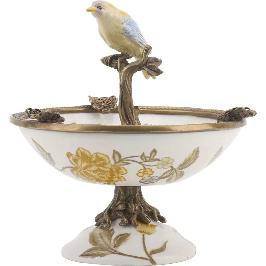 Danny's Fine Porcelain Porcelain Bird Dish With Bronze Ormolu - Yellow Floral 60416 - Image 8