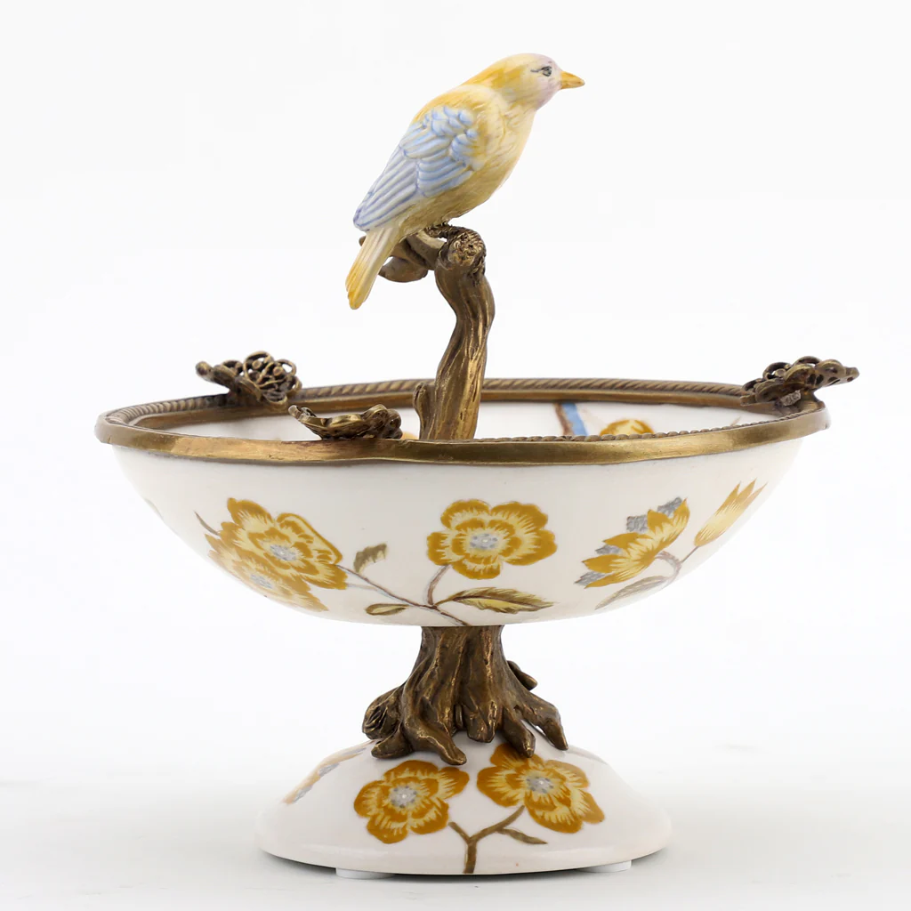 Danny's Fine Porcelain Porcelain Bird Dish With Bronze Ormolu - Yellow Floral 60416 - Image 9