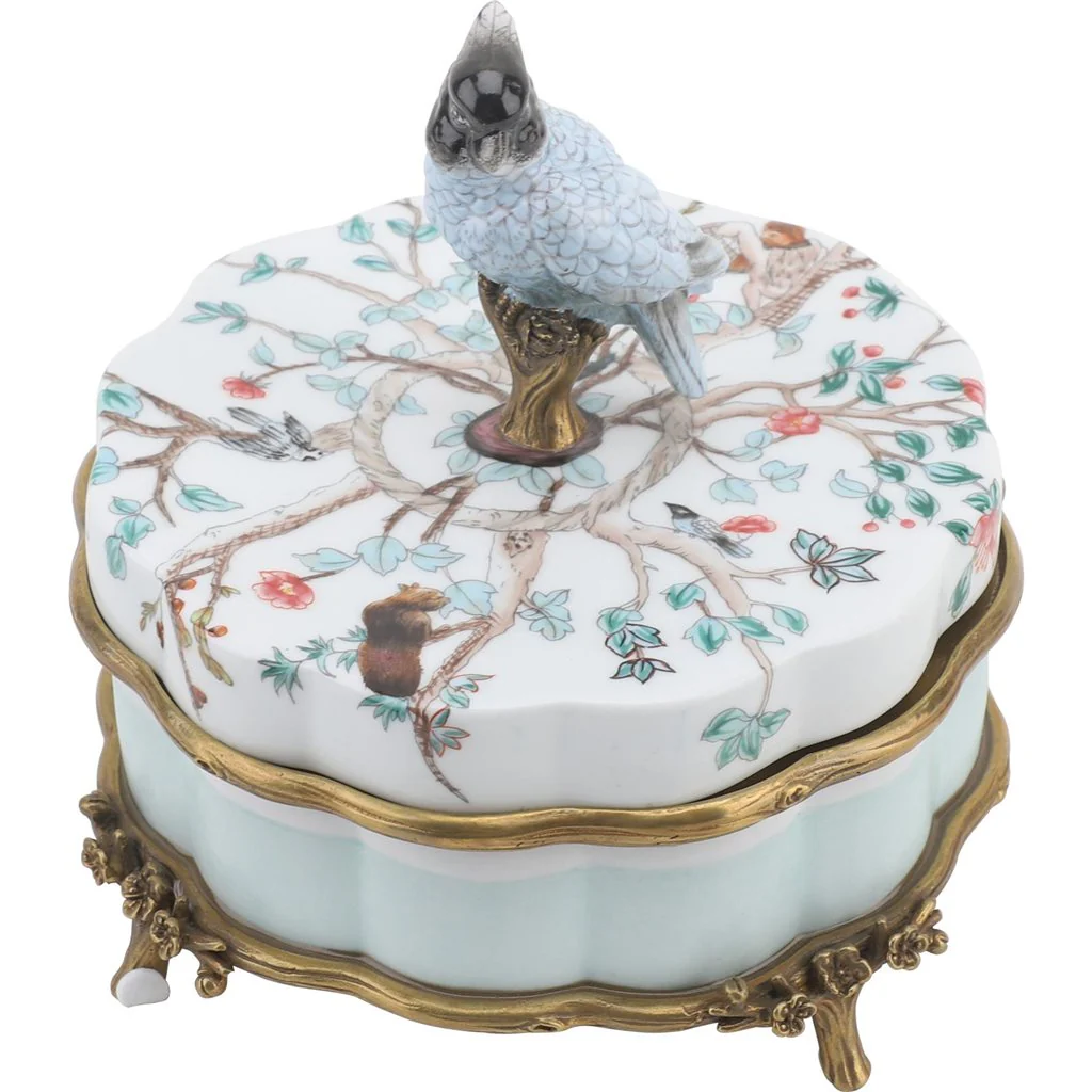 Danny's Fine Porcelain Porcelain Box With Bronze Ormolu And Bird Top - Garden Of Life 60411