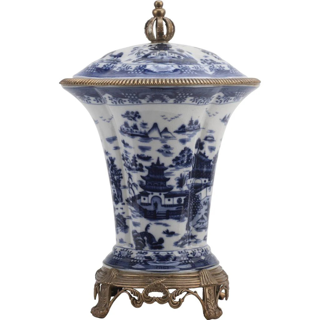 Danny's Fine Porcelain Porcelain Crown Lidded Jar - Blue And White Willow 14242 - Image 5