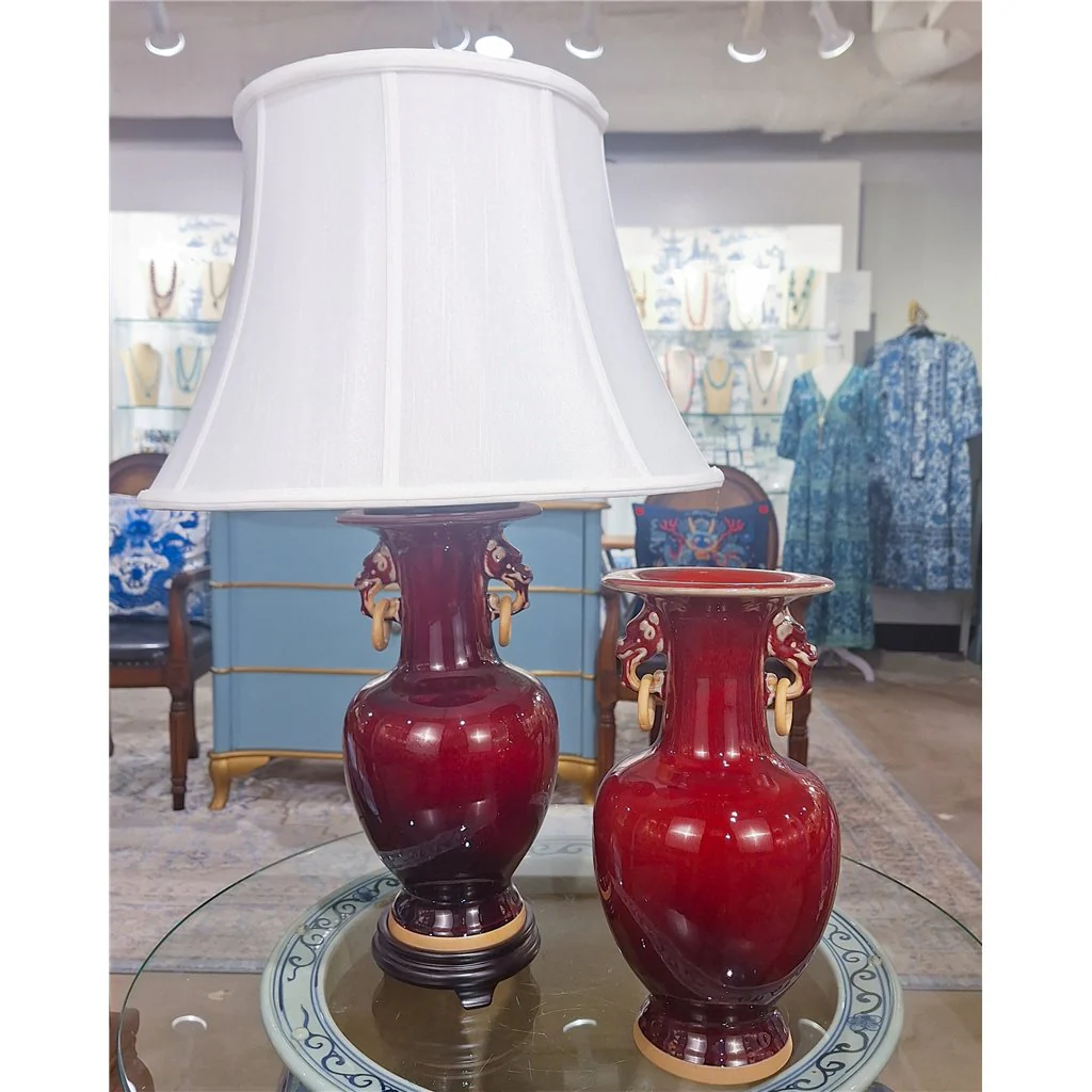 Danny's Fine Porcelain Porcelain Double Ring Handle Vase - Red Oxblood 51082-L - Image 2