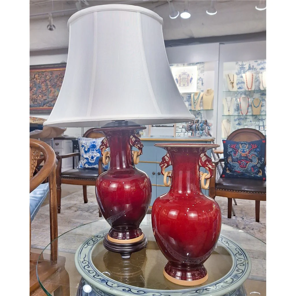 Danny's Fine Porcelain Porcelain Double Ring Handle Vase - Red Oxblood 51082-L - Image 3