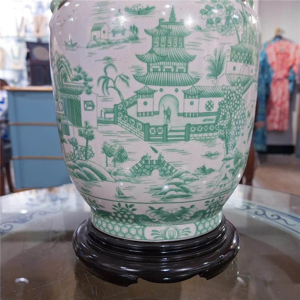 Danny's Fine Porcelain Porcelain Lamp - Green And White Willow (108-17-BE) 14241-L - Image 6