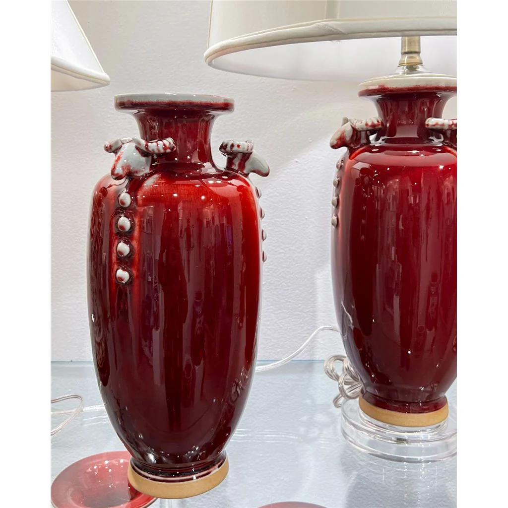 Danny's Fine Porcelain Porcelain Lamp Ram Heads - Red Oxblood 51081-L - Image 3