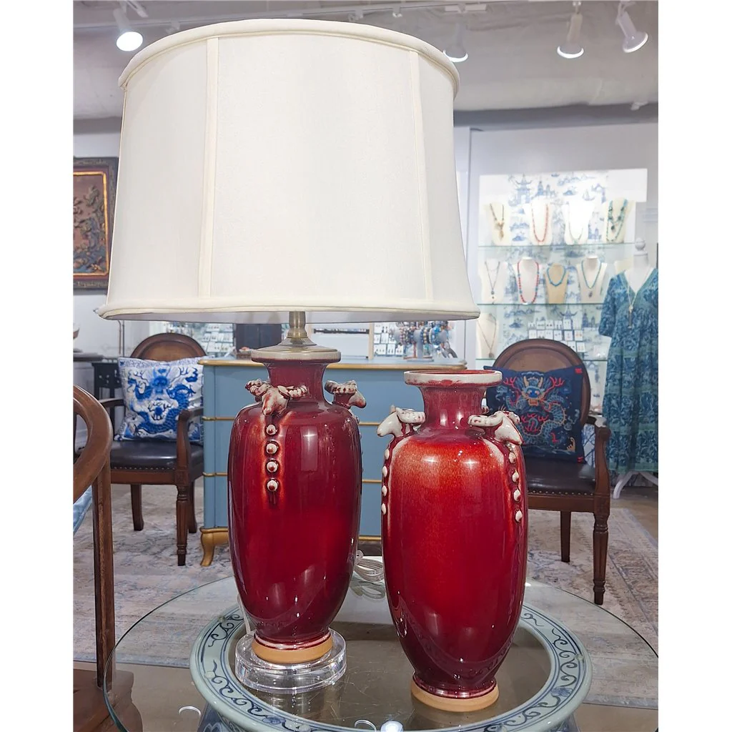 Danny's Fine Porcelain Porcelain Lamp Ram Heads - Red Oxblood 51081-L - Image 5