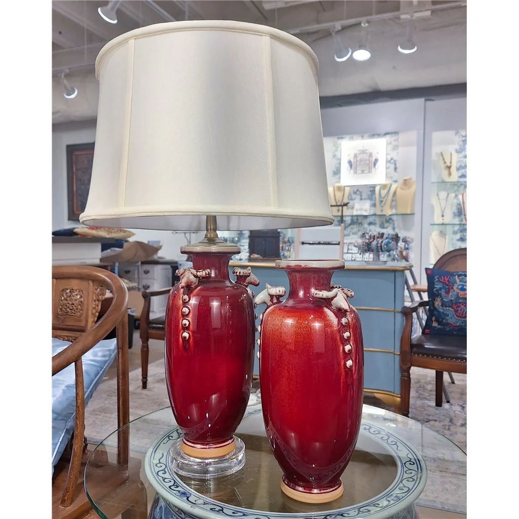 Danny's Fine Porcelain Porcelain Lamp Ram Heads - Red Oxblood 51081-L - Image 6