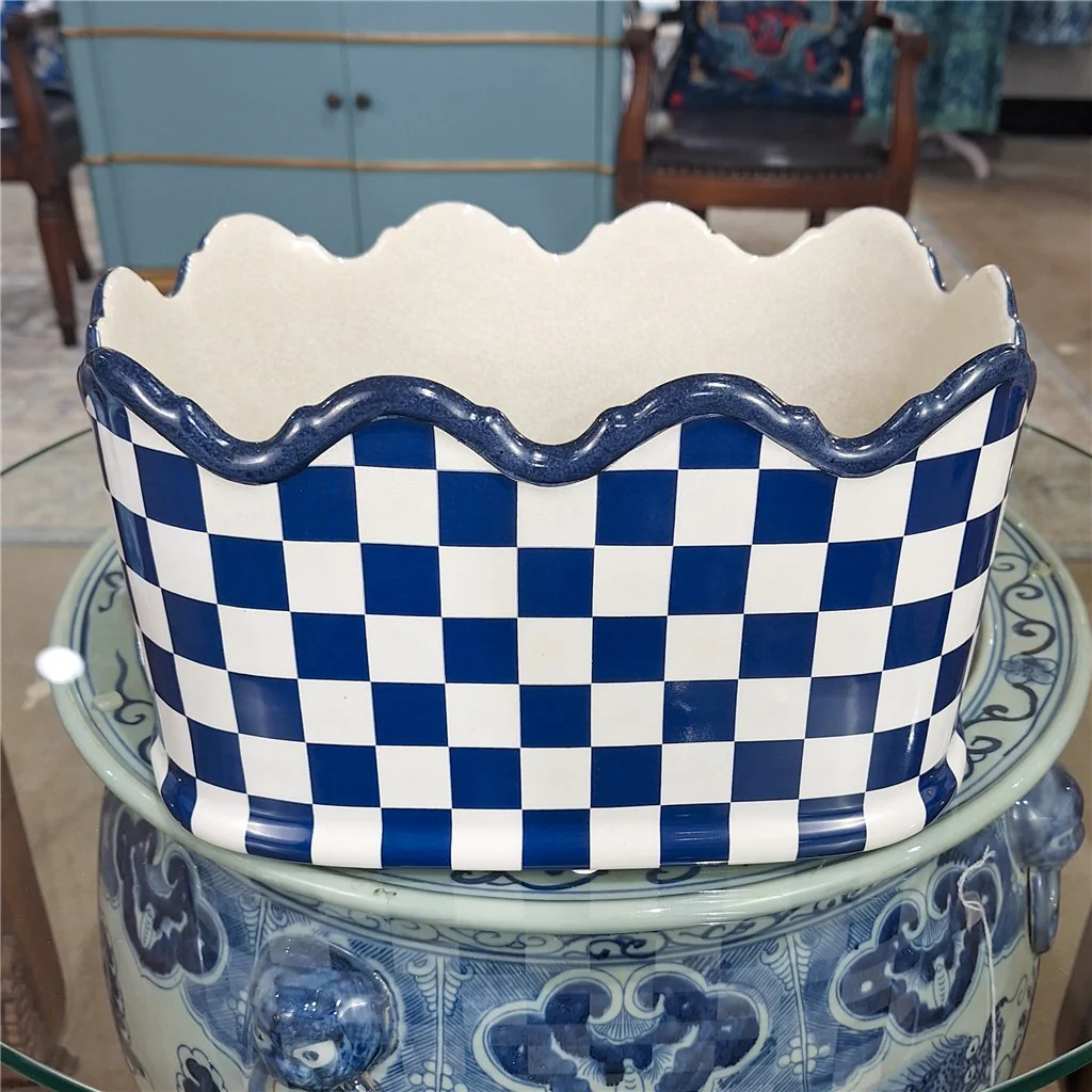 Danny's Fine Porcelain PORCELAIN PLANTER- BLUE AND WHITE CHECKER 14275 - Image 12