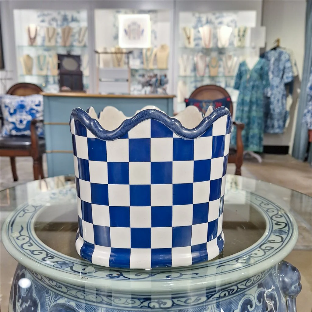 Danny's Fine Porcelain PORCELAIN PLANTER- BLUE AND WHITE CHECKER 14275 - Image 13
