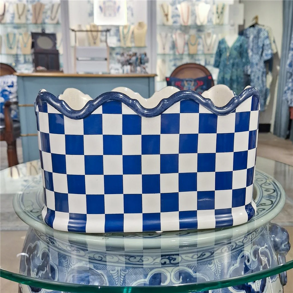 Danny's Fine Porcelain PORCELAIN PLANTER- BLUE AND WHITE CHECKER 14275 - Image 16