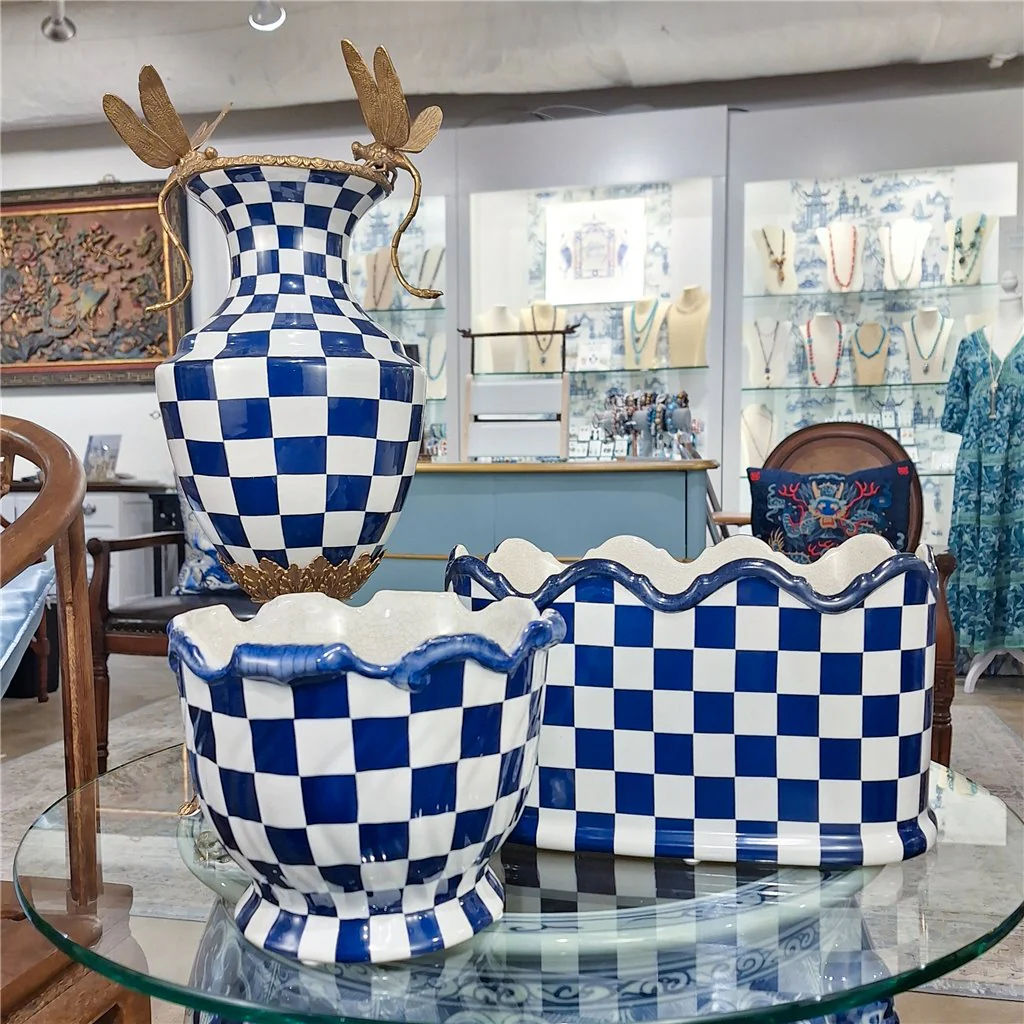 Danny's Fine Porcelain PORCELAIN PLANTER- BLUE AND WHITE CHECKER 14275 - Image 17