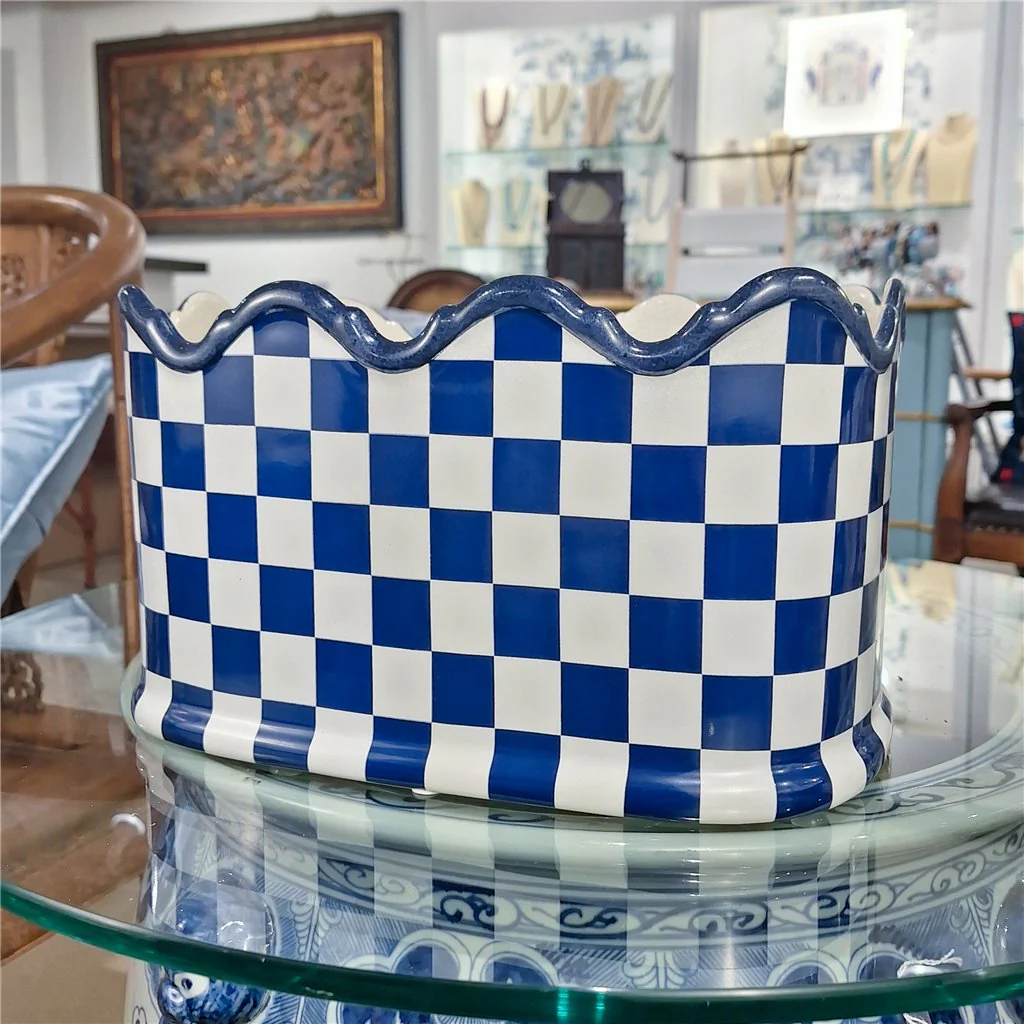 Danny's Fine Porcelain PORCELAIN PLANTER- BLUE AND WHITE CHECKER 14275 - Image 2