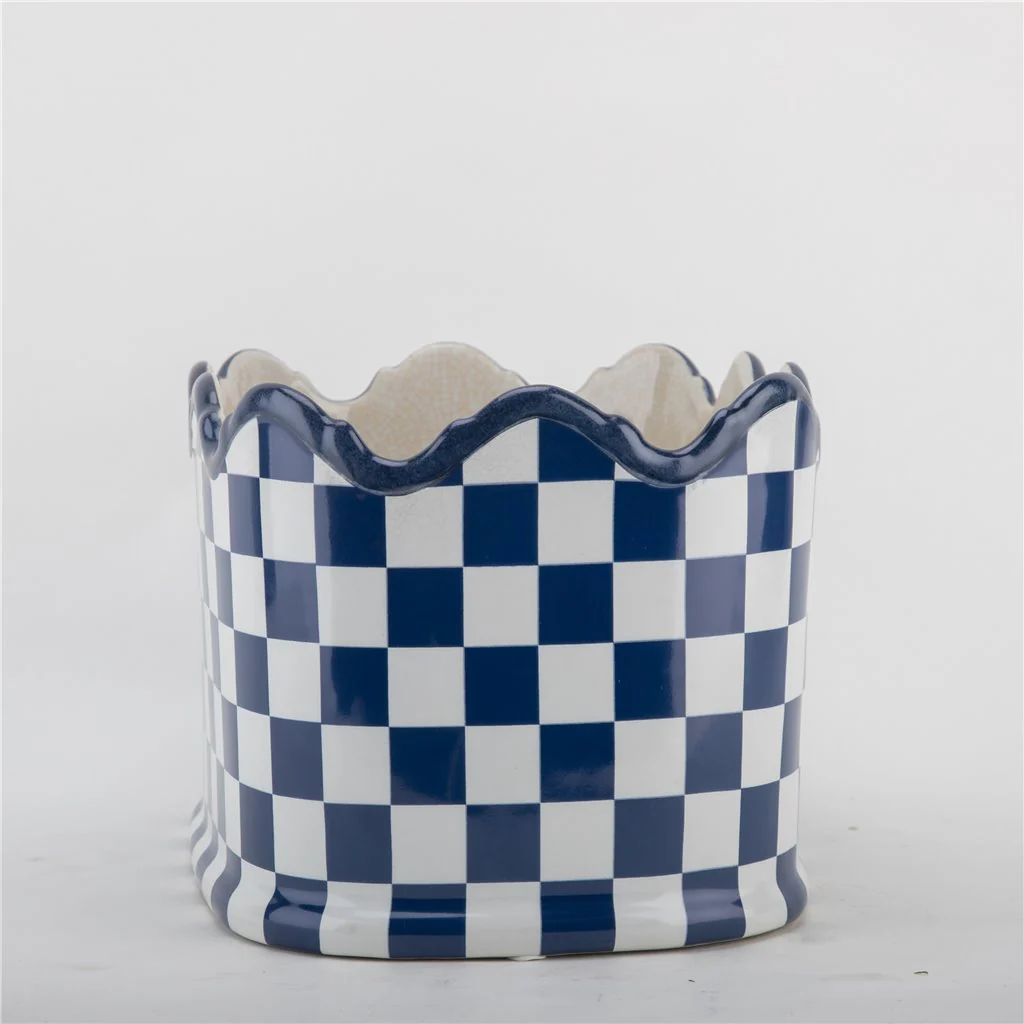 Danny's Fine Porcelain PORCELAIN PLANTER- BLUE AND WHITE CHECKER 14275 - Image 5