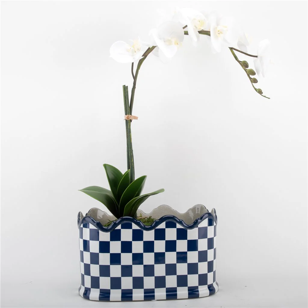 Danny's Fine Porcelain PORCELAIN PLANTER- BLUE AND WHITE CHECKER 14275 - Image 7