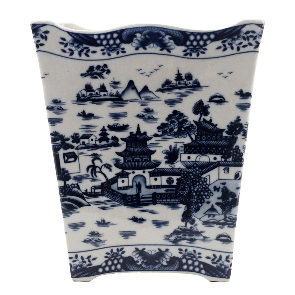 Danny's Fine Porcelain Porcelain Rectangular Waste Bin In Blue Willow Pattern 14252