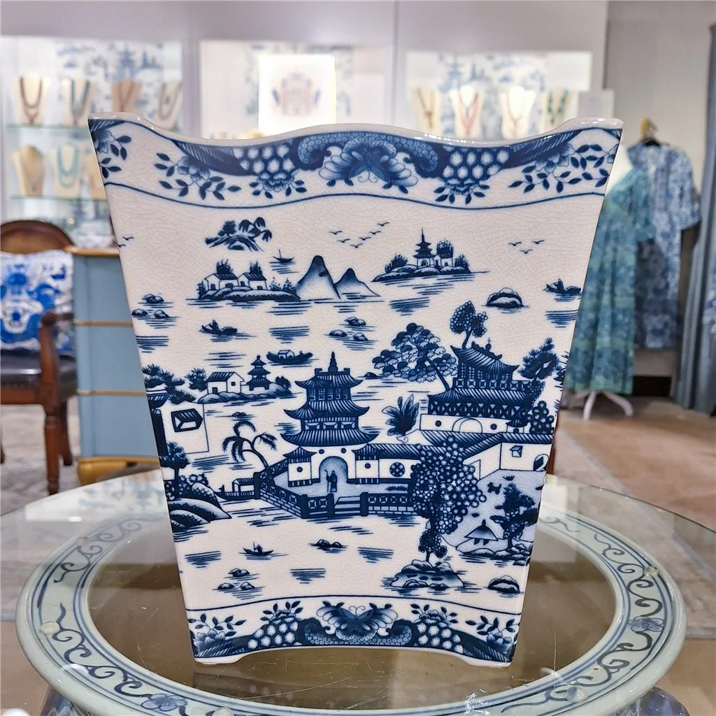 Danny's Fine Porcelain Porcelain Rectangular Waste Bin In Blue Willow Pattern 14252 - Image 2