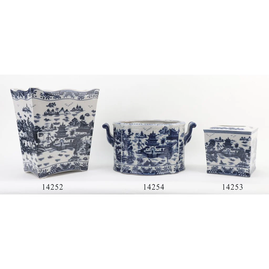 Danny's Fine Porcelain Porcelain Rectangular Waste Bin In Blue Willow Pattern 14252 - Image 7