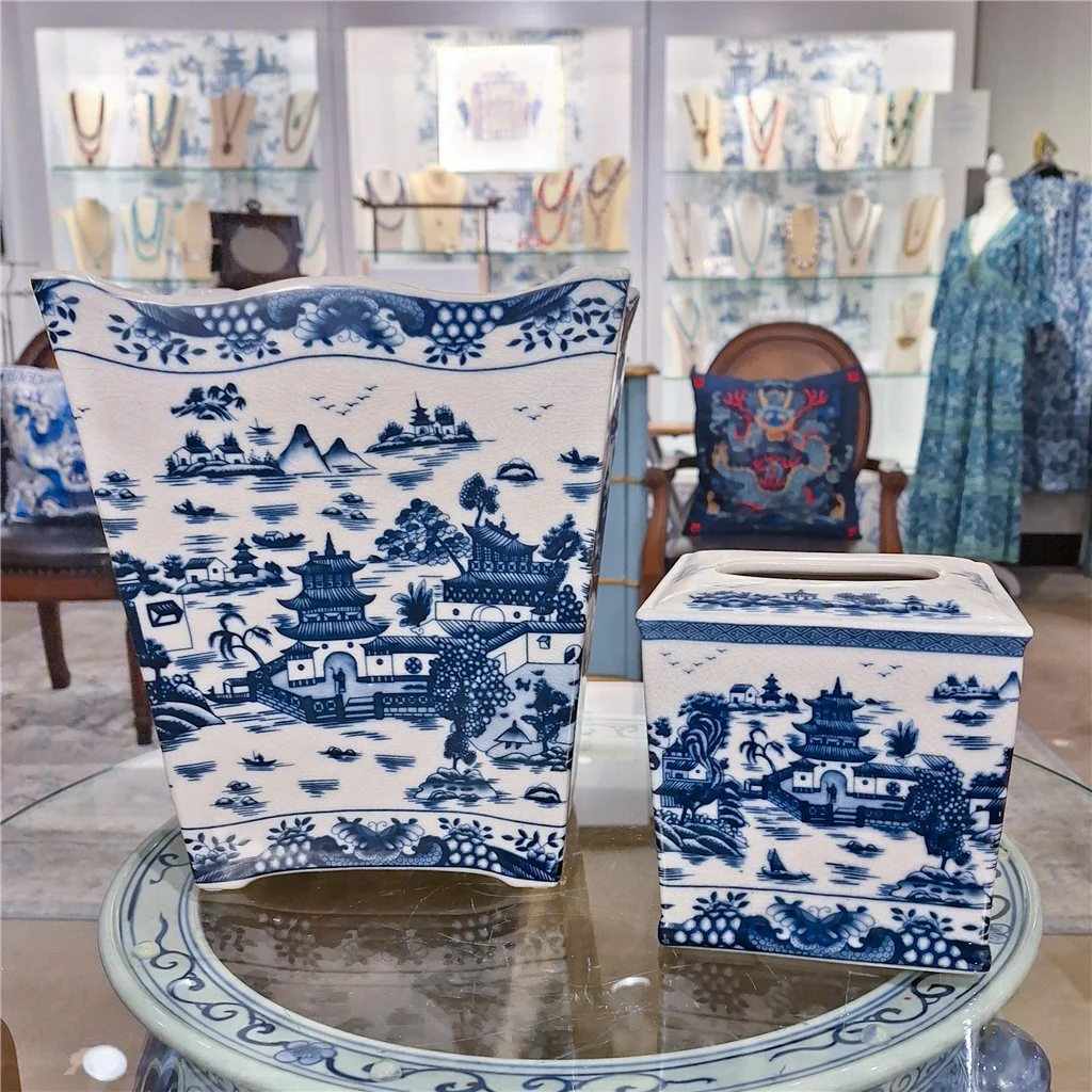 Danny's Fine Porcelain Porcelain Rectangular Waste Bin In Blue Willow Pattern 14252 - Image 8
