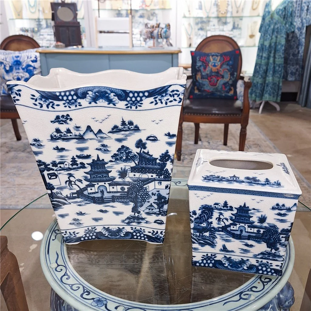 Danny's Fine Porcelain Porcelain Rectangular Waste Bin In Blue Willow Pattern 14252 - Image 9