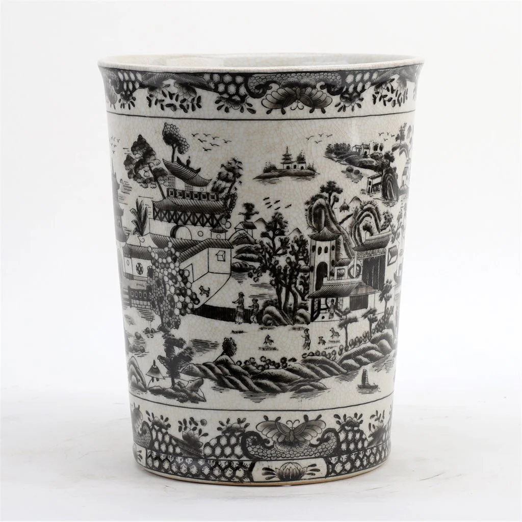 Danny's Fine Porcelain Porcelain Round Waste Bin In Black And White Willow Pattern 14229 - Image 3
