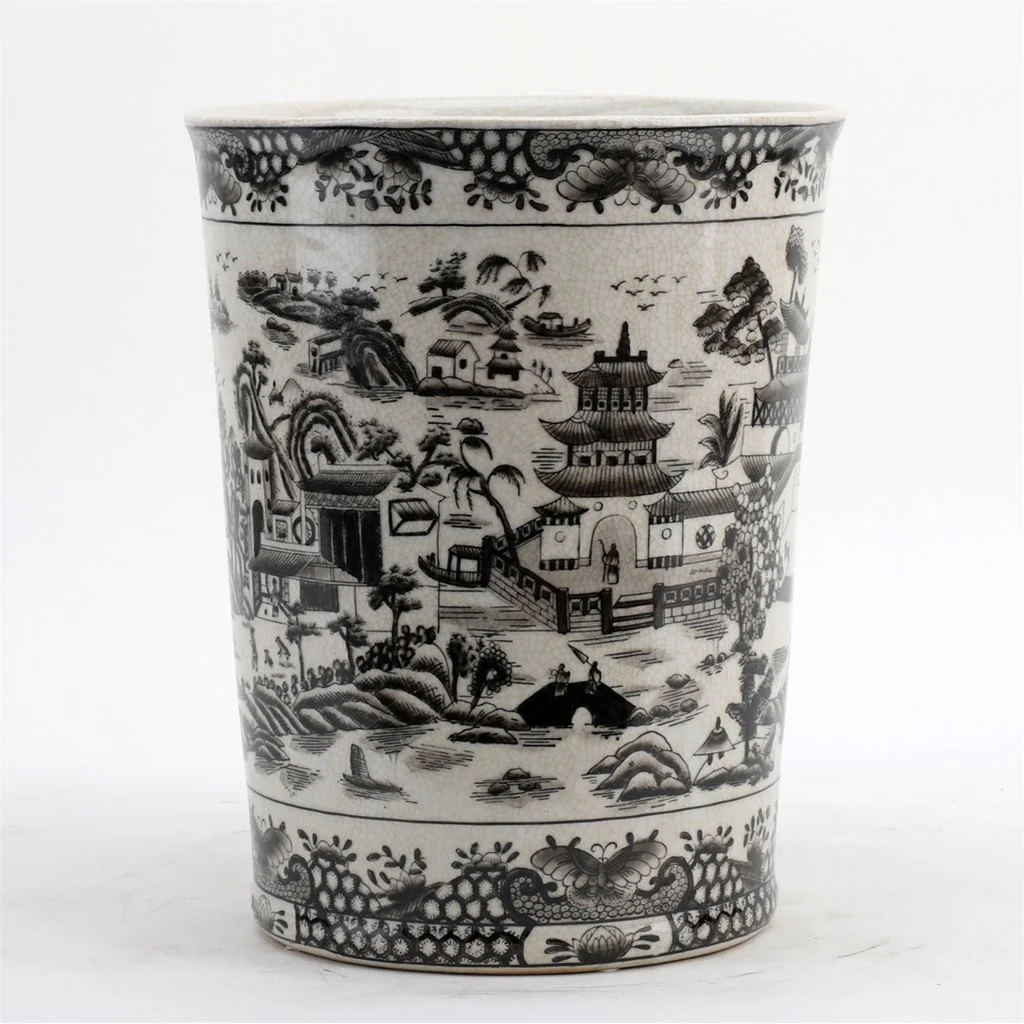 Danny's Fine Porcelain Porcelain Round Waste Bin In Black And White Willow Pattern 14229 - Image 4