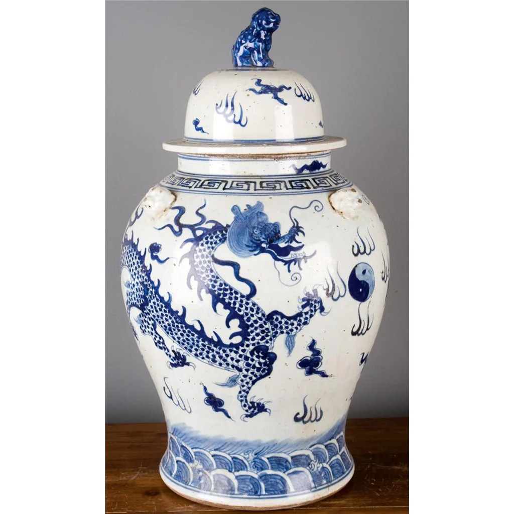 Danny's Fine Porcelain Temple Jar - Blue And White Dragon 50341 - Image 2
