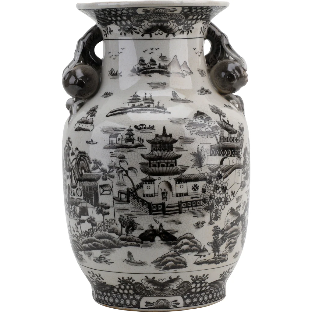 Danny's Fine Porcelain Porcelain Vase (Hole Drilled) - Black And White Willow 14231
