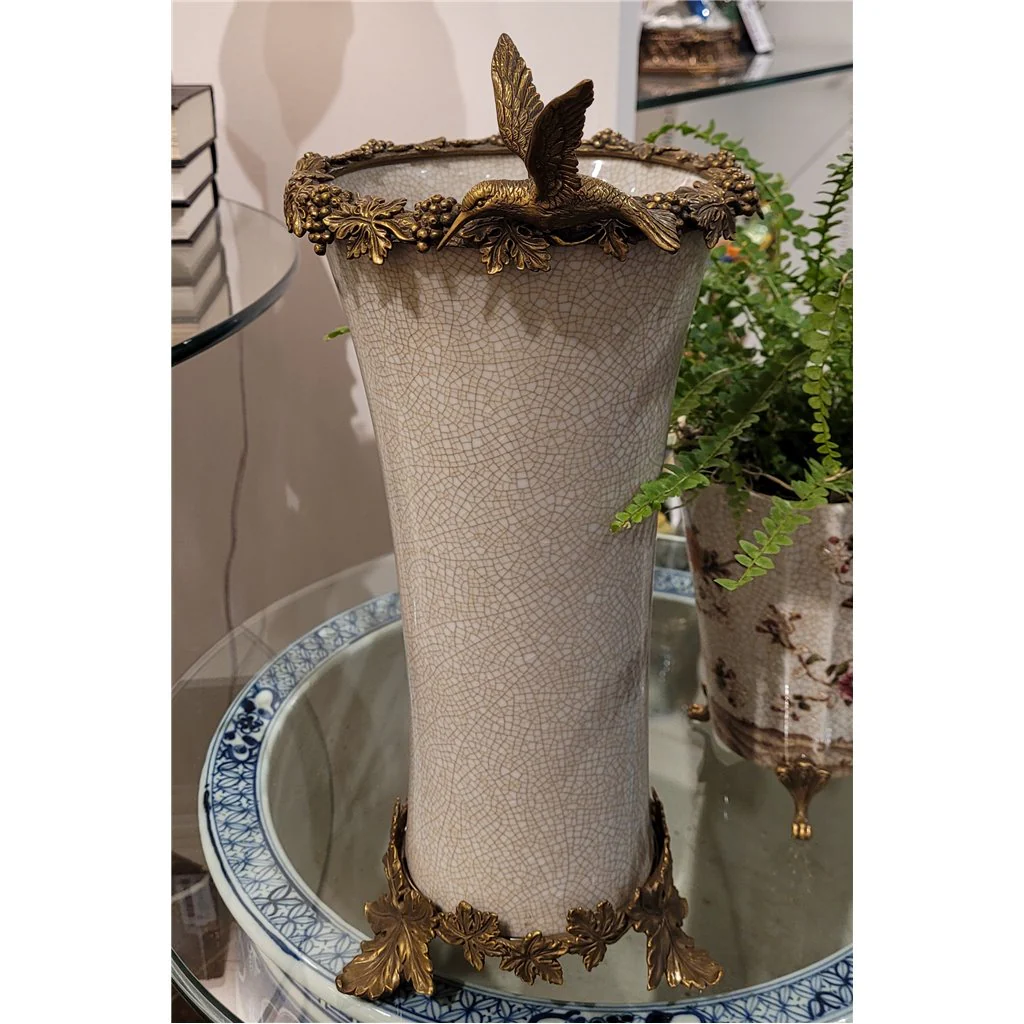 Danny's Fine Porcelain Porcelain Vase With Bronze Ormolu - White Crackle 60414 - Image 18